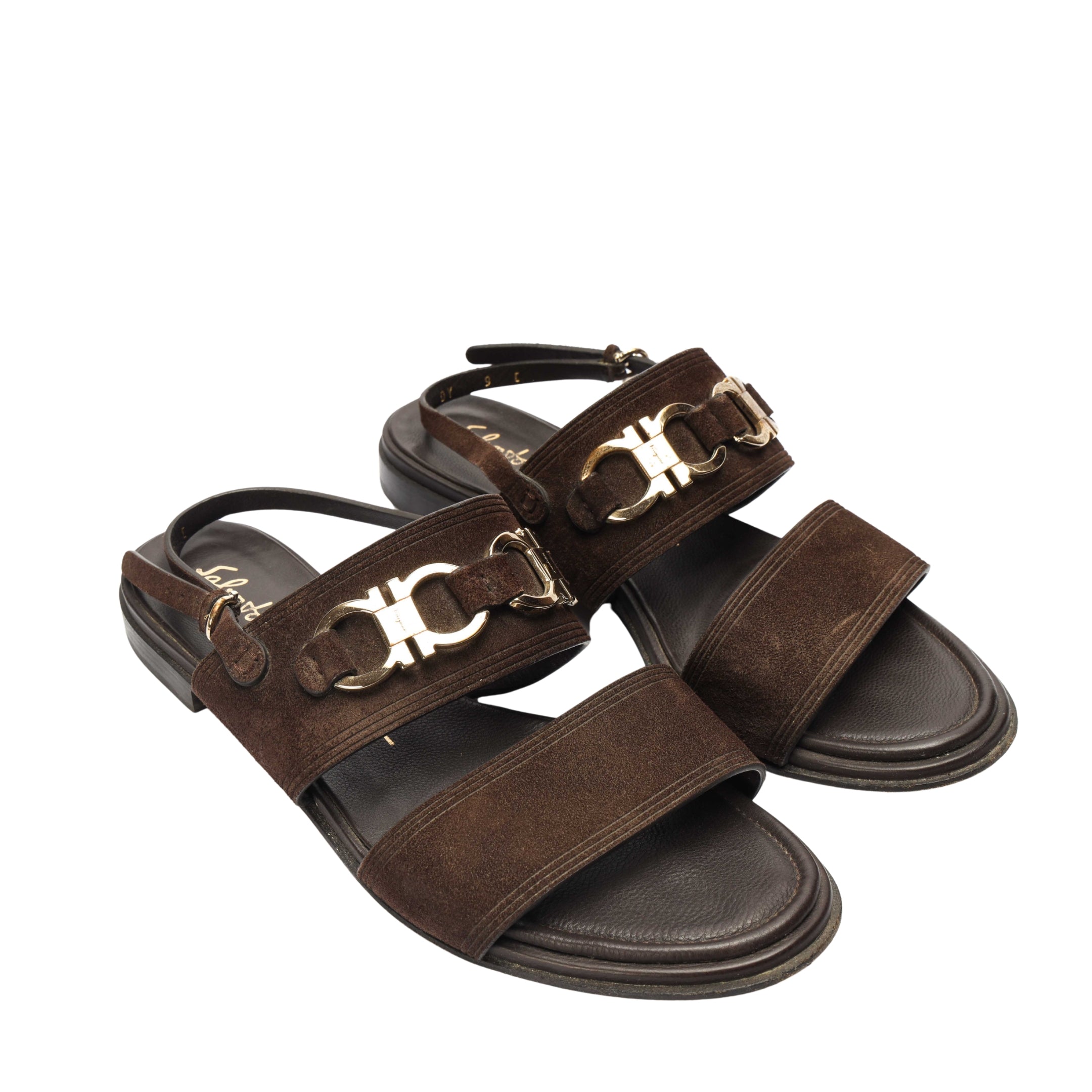 Salvatore Ferragamo Brown Suede Gancini Sandal