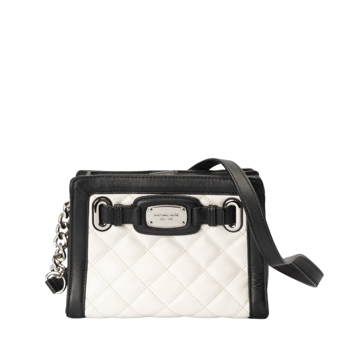 Michael Kors White/Black Quilted Leather Hamilton Crossbody Bag