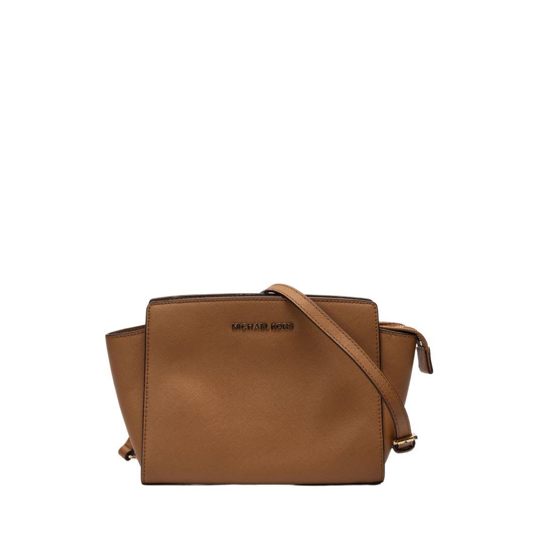 Michael Kors Brown Saffiano Leather Small Selma Crossbody Bag