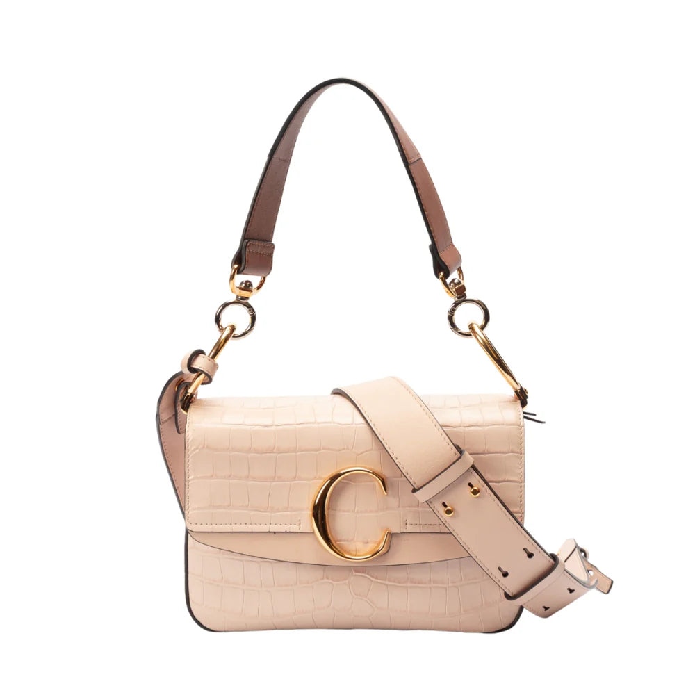 Chloe C Leather-Trimmed Croc-Effect Shoulder Bag