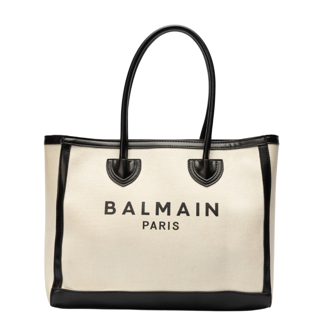 Balmain B-Army Leather Trimmed Canvas Tote