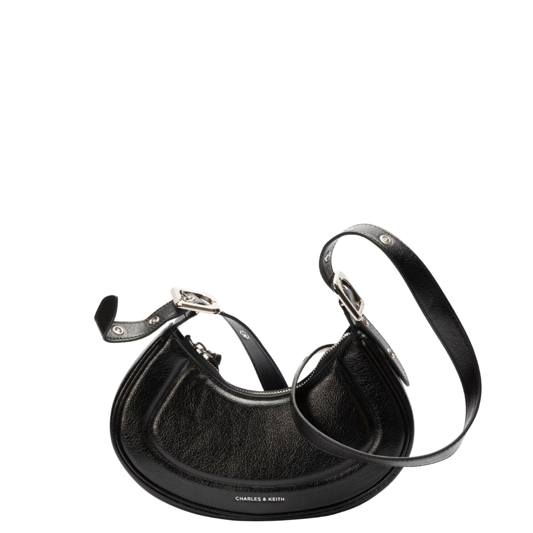 Charles & Keith Black Petra Curved Shoulder Bag