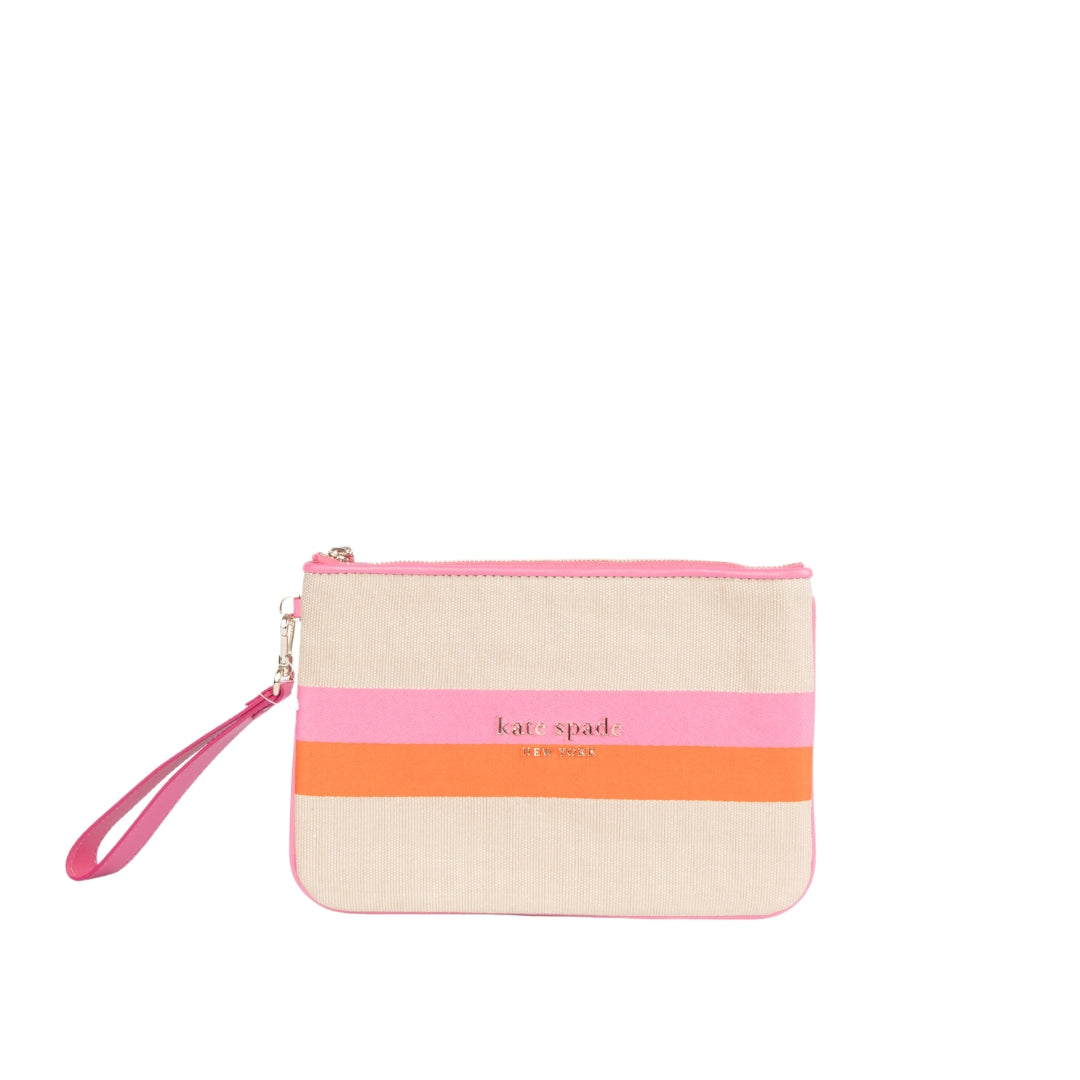 Kate Spade Stripe Logo Canvas Pouch Wristlet