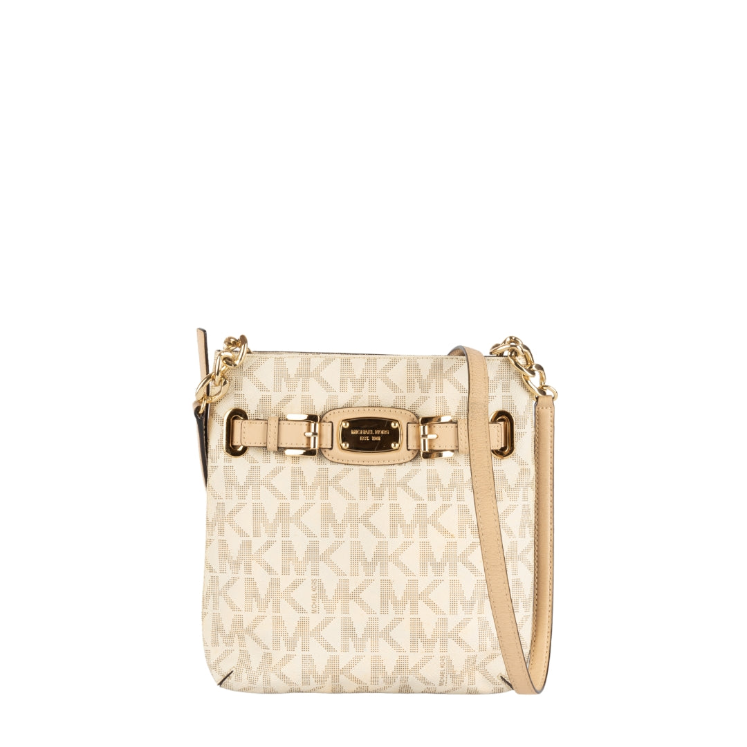 Michael Kors White Signature Coated Canvas and Leather Crossbody Bag