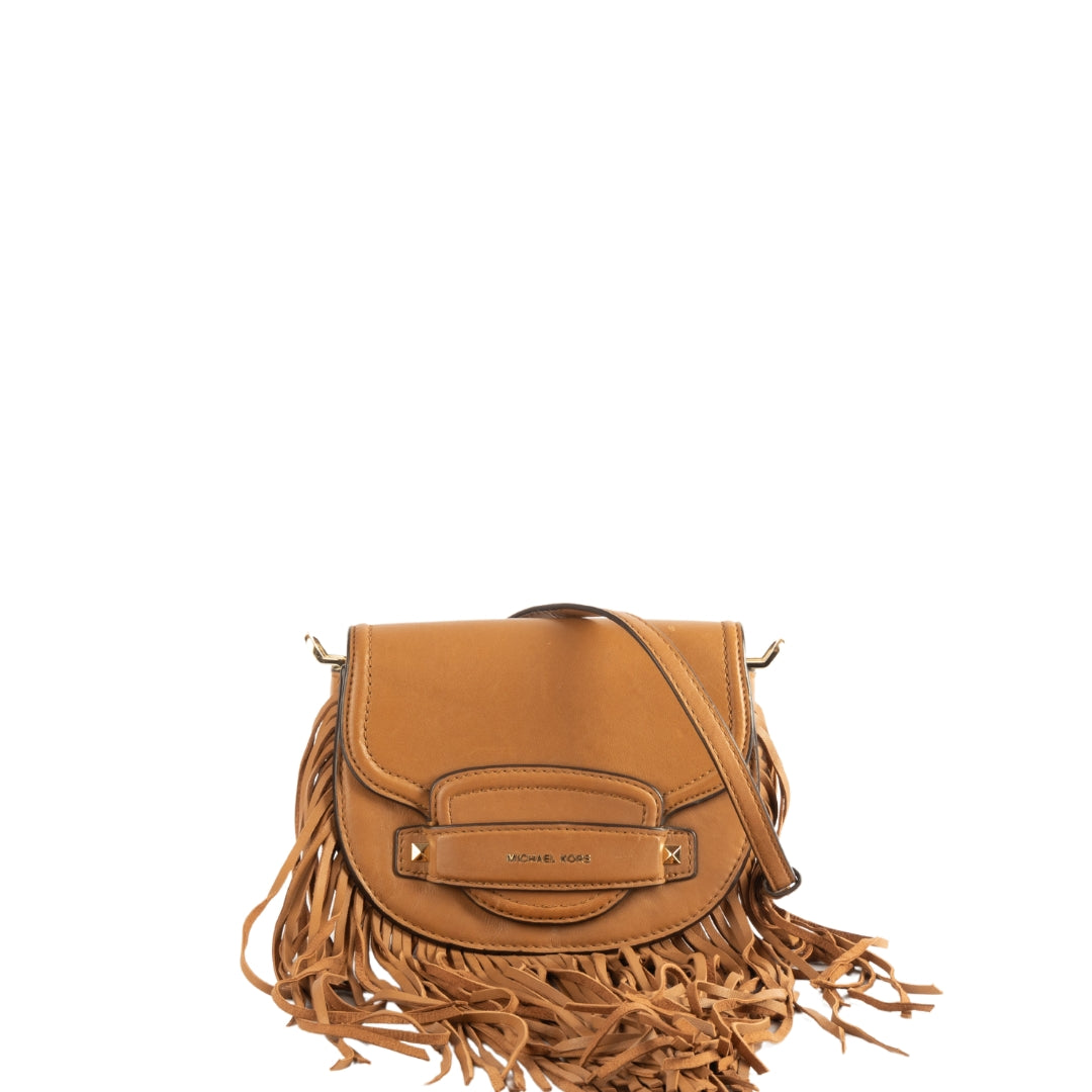 Michael Kors Cary Small Fringed Leather Saddle Bag