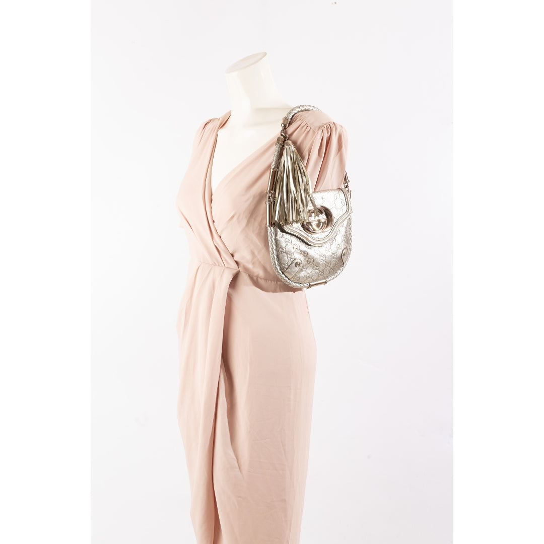 Gucci Metallic Silver Guccissima Britt Shoulder Bag