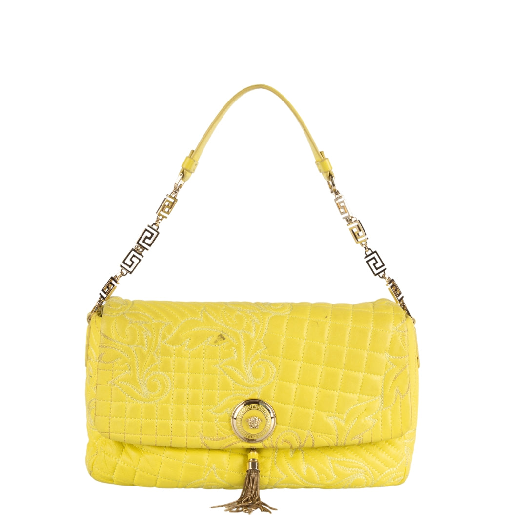 Versace Yellow Embroidered Leather Calliope Vanitas Shoulder Bag