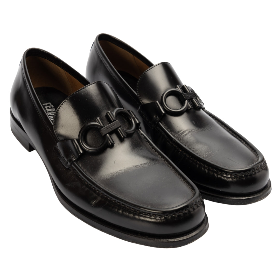 Salvatore Ferragamo Black Polished Leather Loafers