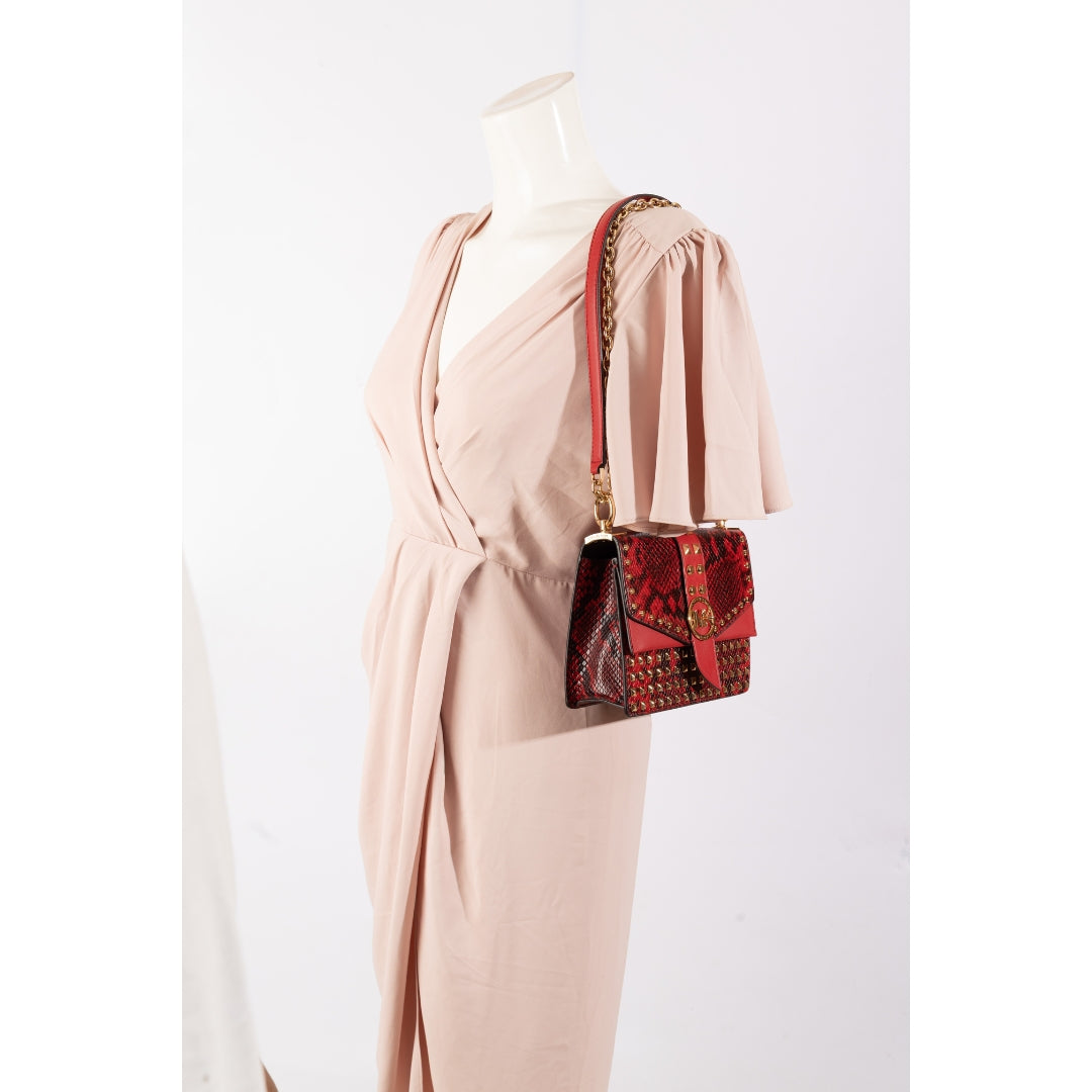 Michael Kors Red Greenwich Studded Crossbody Bag