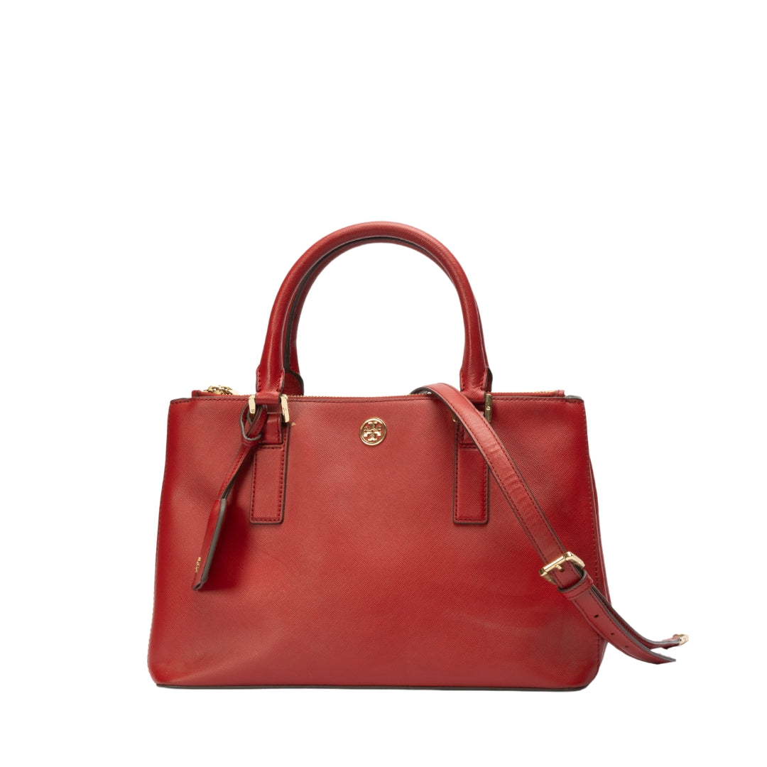 Tory Burch Red Leather Robinson Double Zip Tote