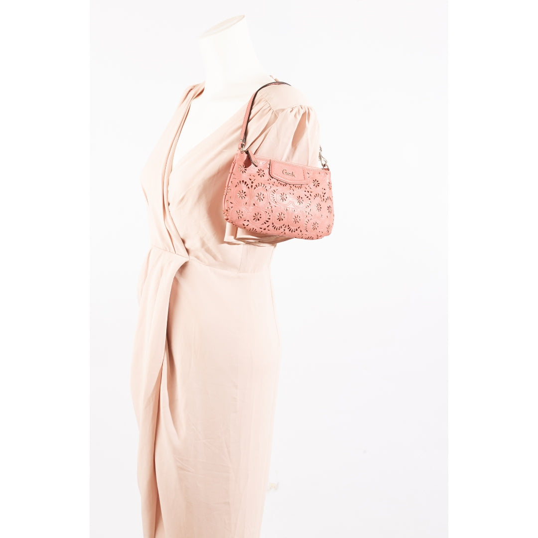 Coach Pink Ashley Floral Perforated Baguette