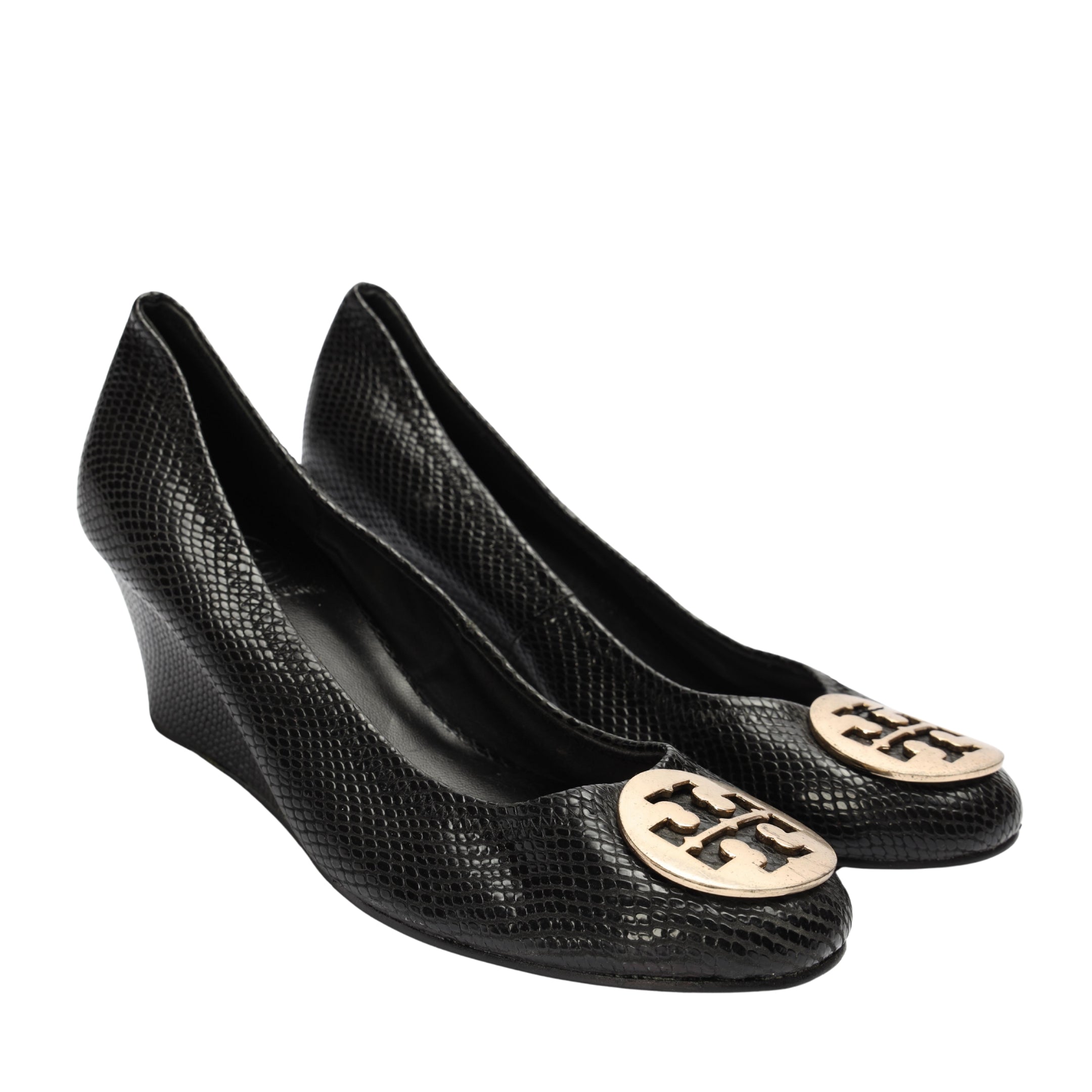 Tory Burch Black Sally Wedge Pumps