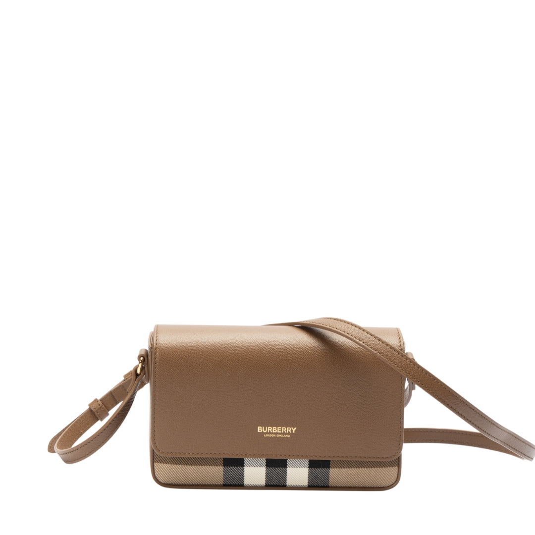 Burberry Hampshire Check Canvas Leather Crossbody Bag