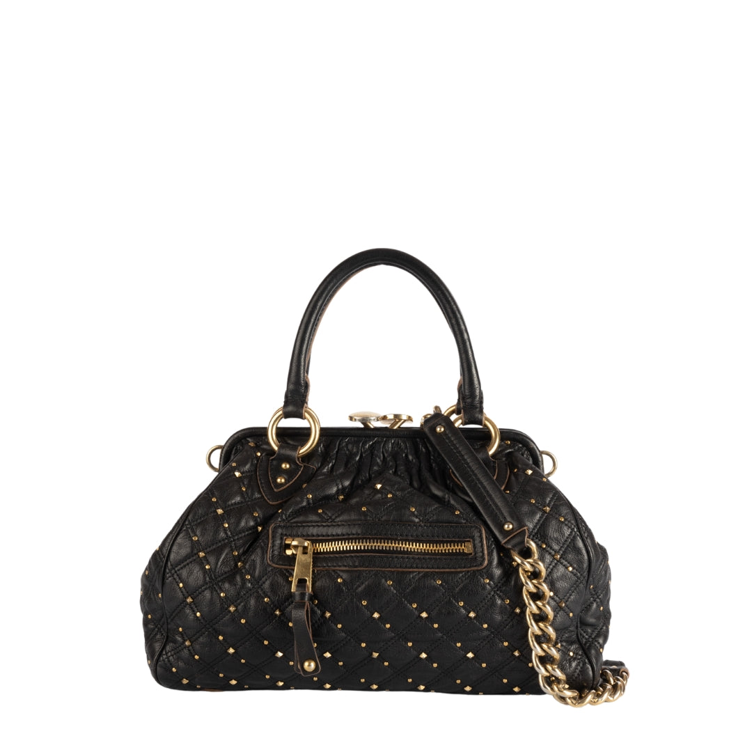 Marc Jacobs Black Leather Studded Stam Satchel