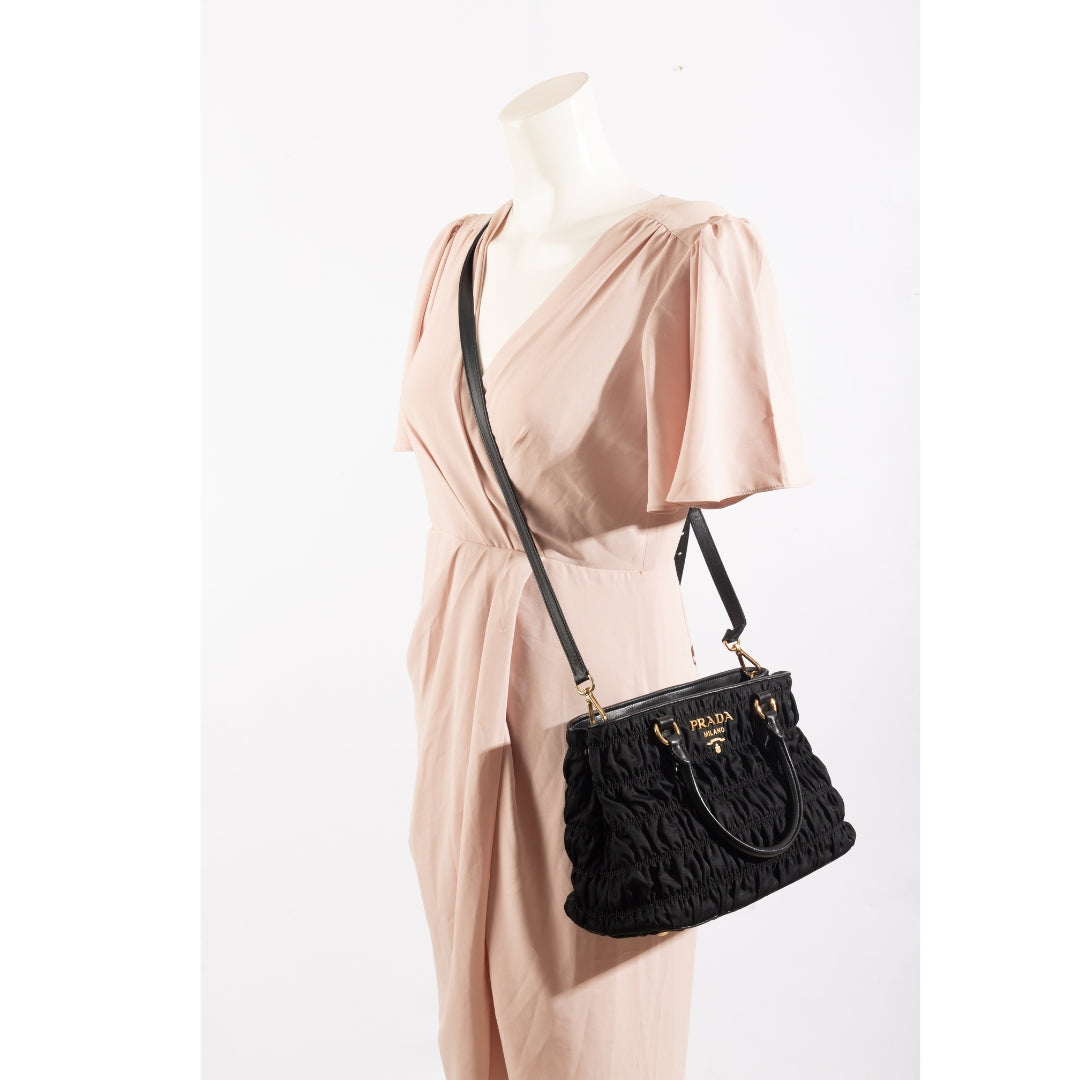 Prada Black Gaufre Tessuto Nylon Convertible Satchel