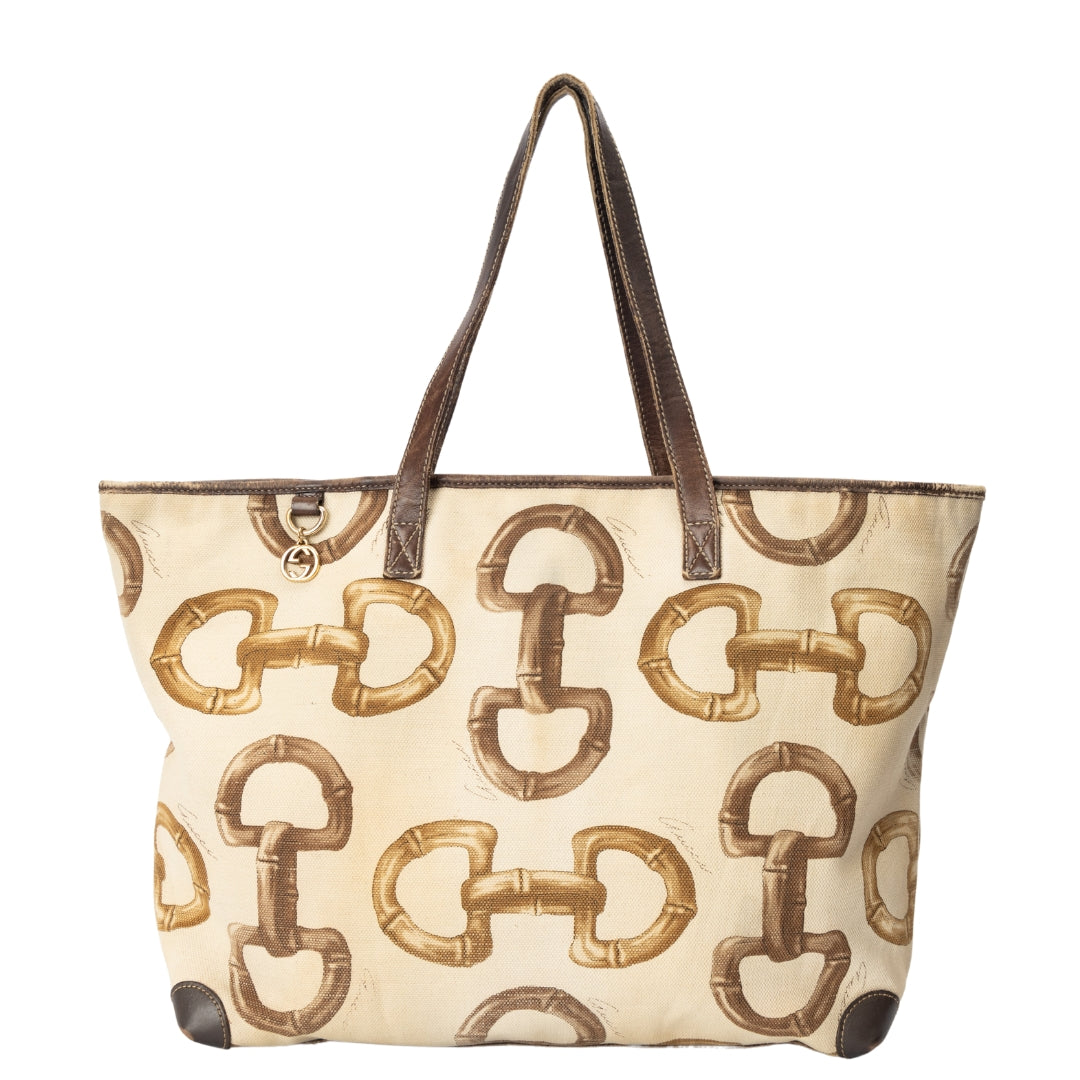 Gucci Bamboo Horsebit Print Canvas Tote Bag