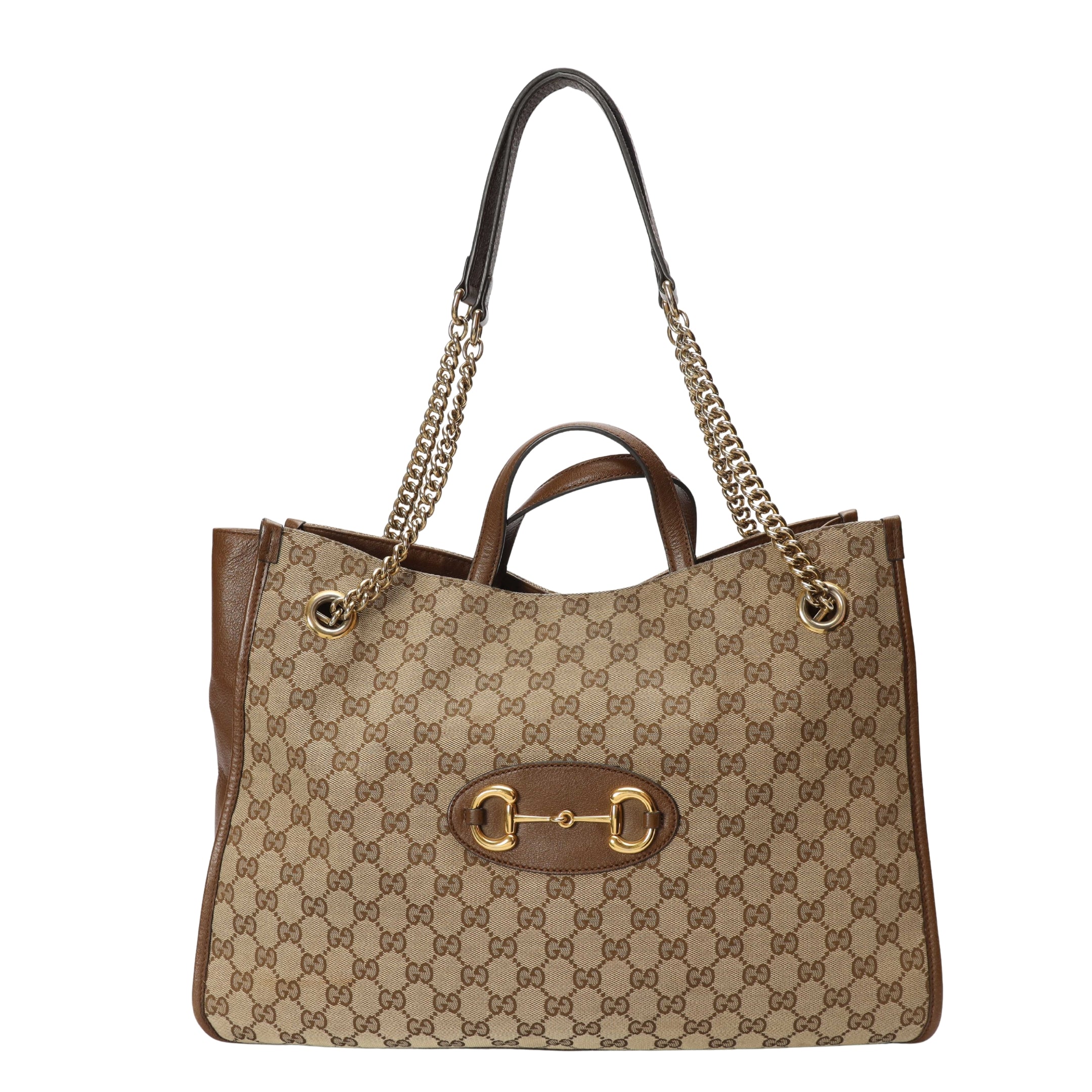 Gucci Beige/Brown GG Canvas Horsebit 1955 Tote