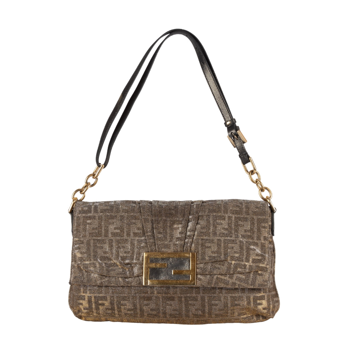 Fendi Zucca Glitter Jacquard Fabric Mia Flap Baguette