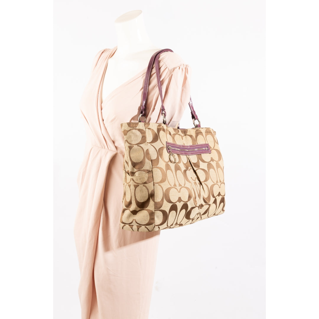 Coach Beige Signature Canvas Shopper Tote