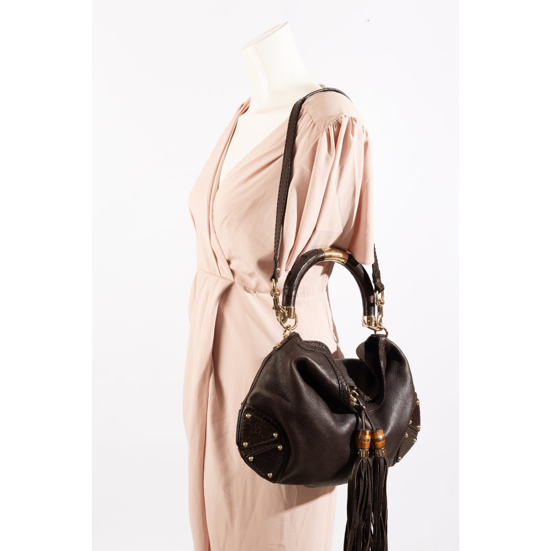 Gucci Black Leather Indy Top Handle Bag