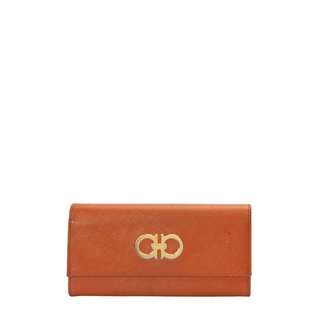 Salvatore Ferragamo Orange Gancini Wallet