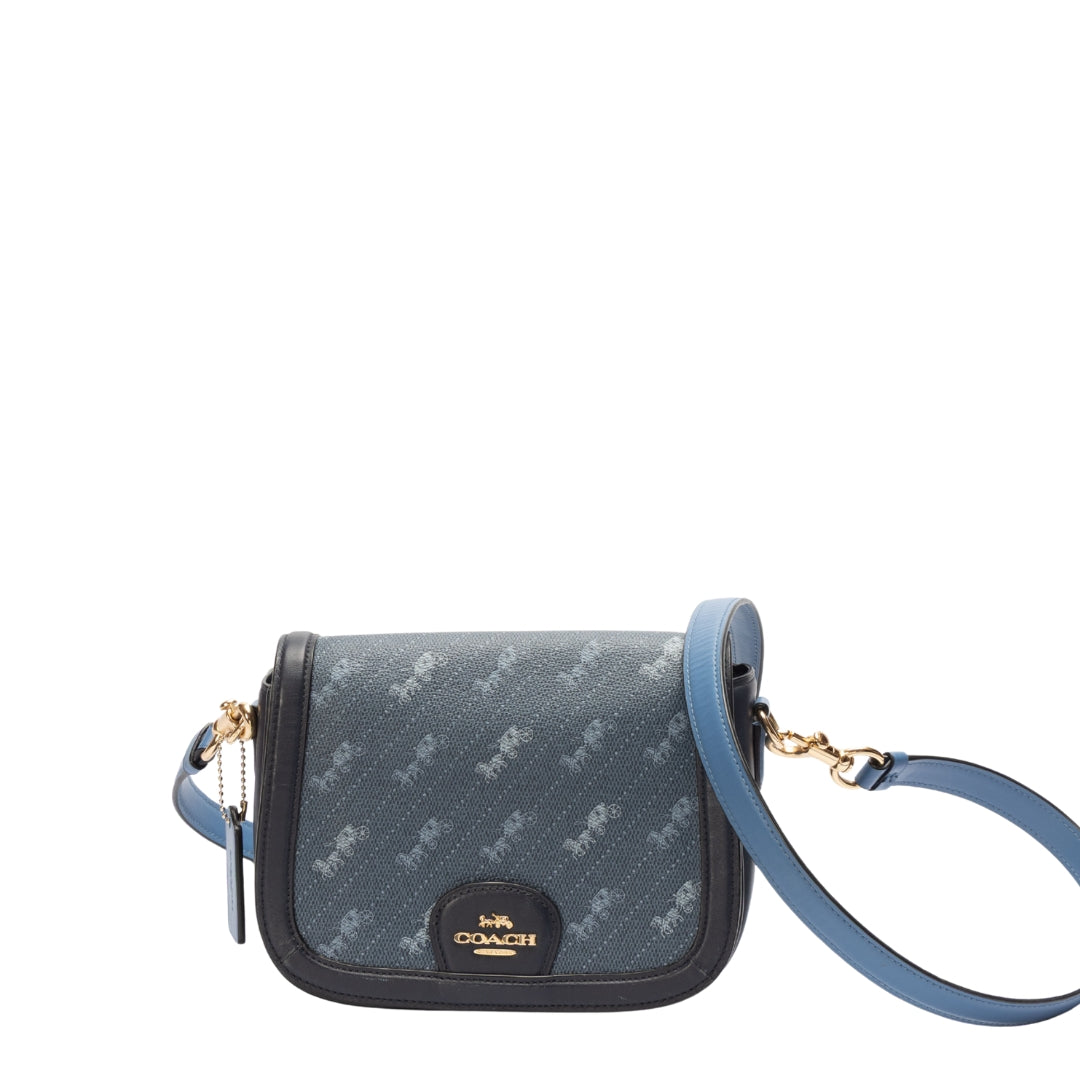 Coach Blue Saddle Bag With Horse And Carriage Dot Print