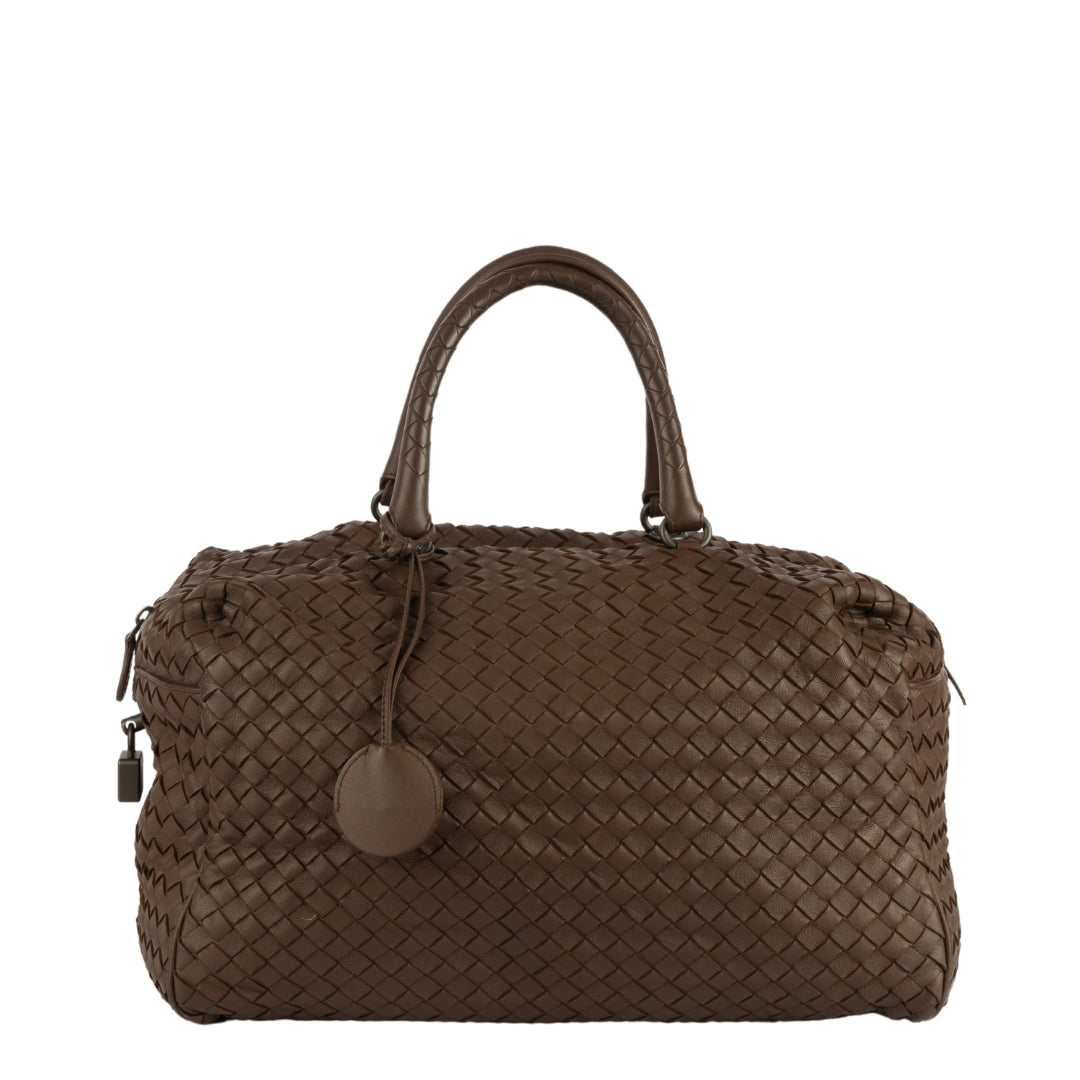 Bottega Veneta Brown Intrecciato Leather Boston Bag