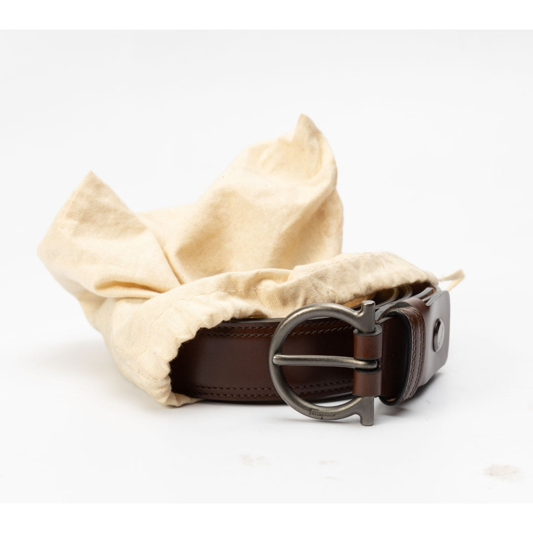 Salvatore Ferragamo Brown Leather Gancio Buckle Belt