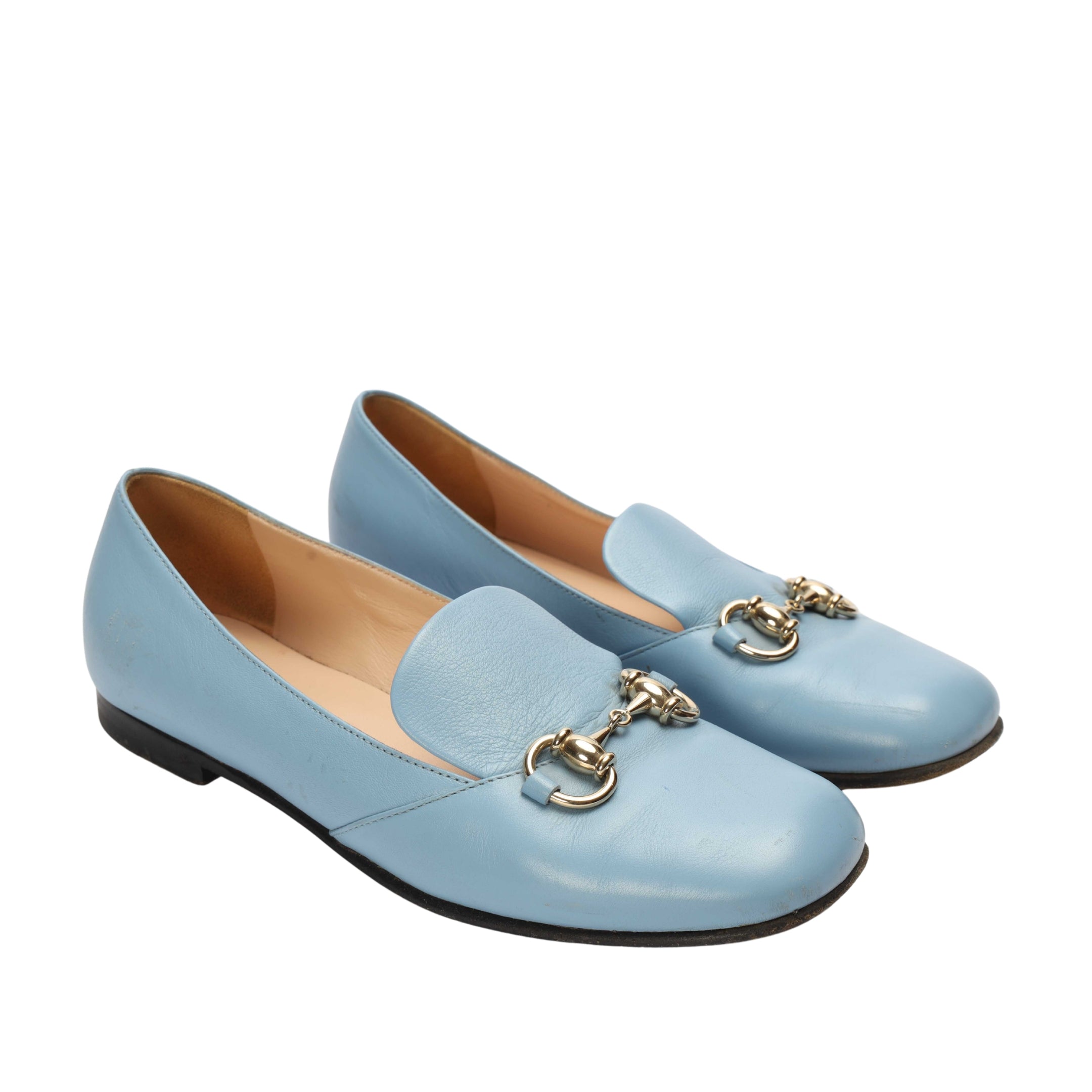 Gucci Light Blue Patent Leather Horsebit Loafers