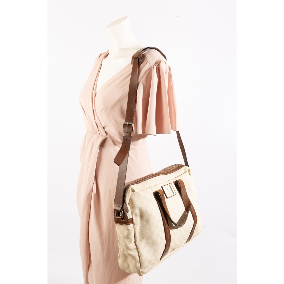Gucci Brown/Beige GG Canvas Duffel Weekender Bag