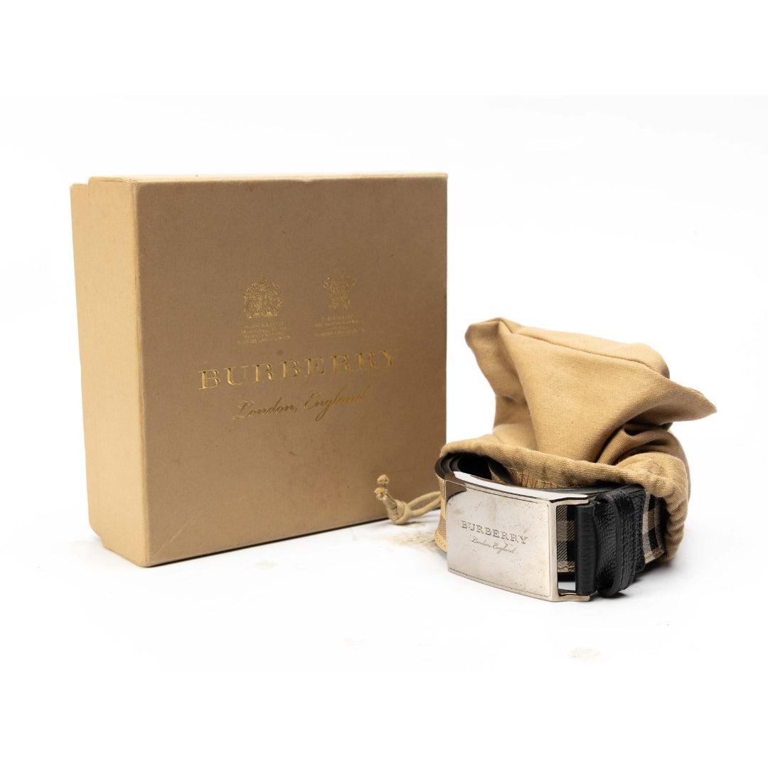 Burberry Beige House Check Canvas Leather Belt
