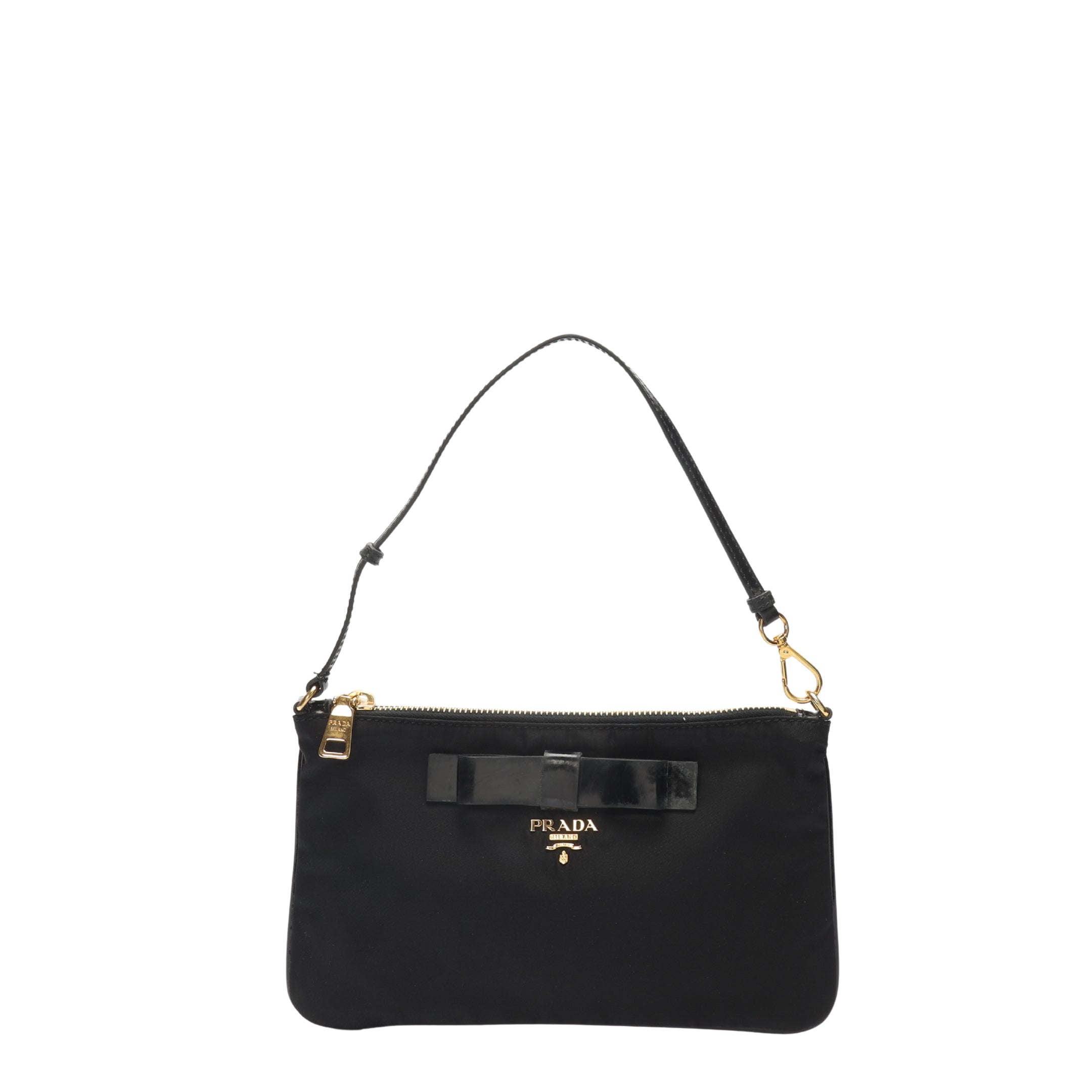 Prada Black Tessuto Nylon Bow Small Pochette Bag