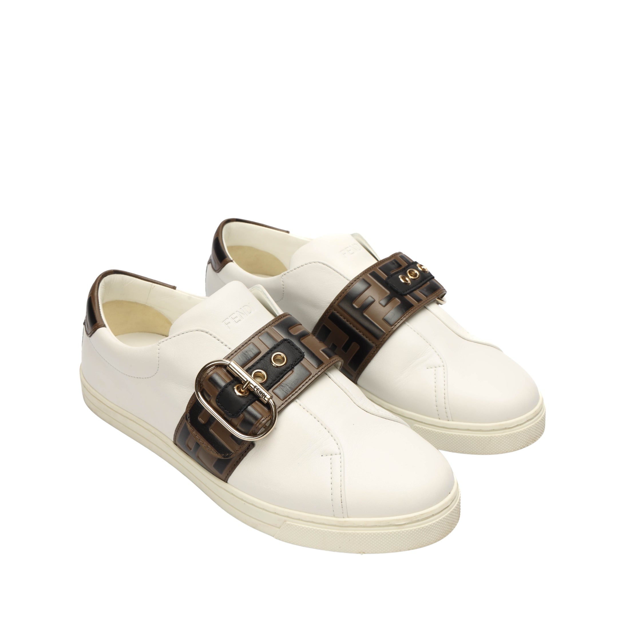 Fendi White/Brown FF Low Top Sneakers