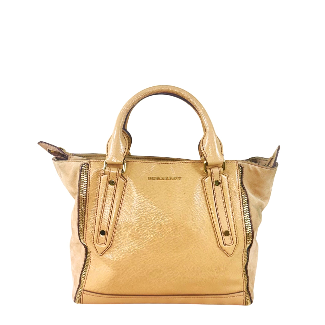 Burberry Beige Patent Leather Somerford Convertible Tote