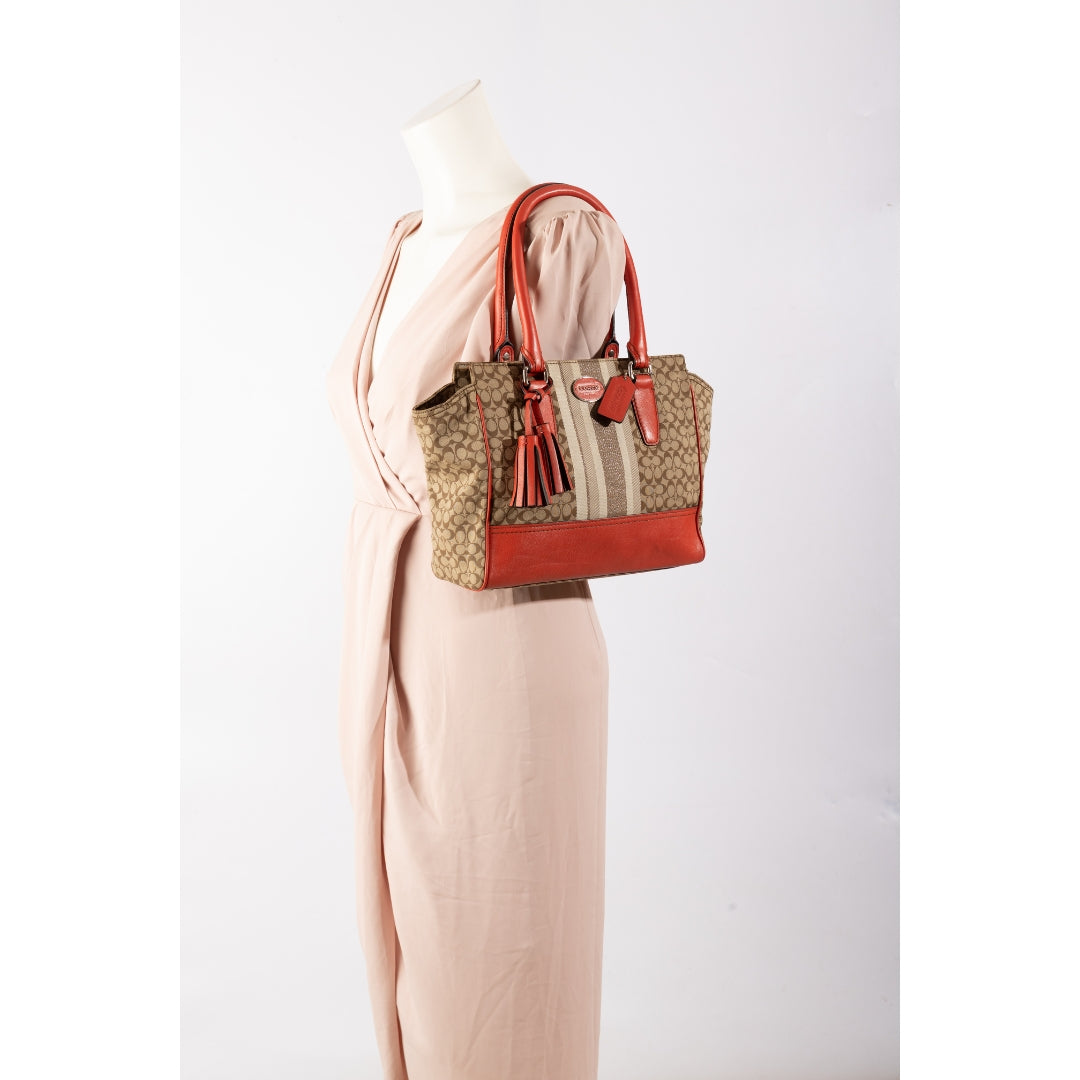 Coach Beige/Orange Signature Canvas Tote