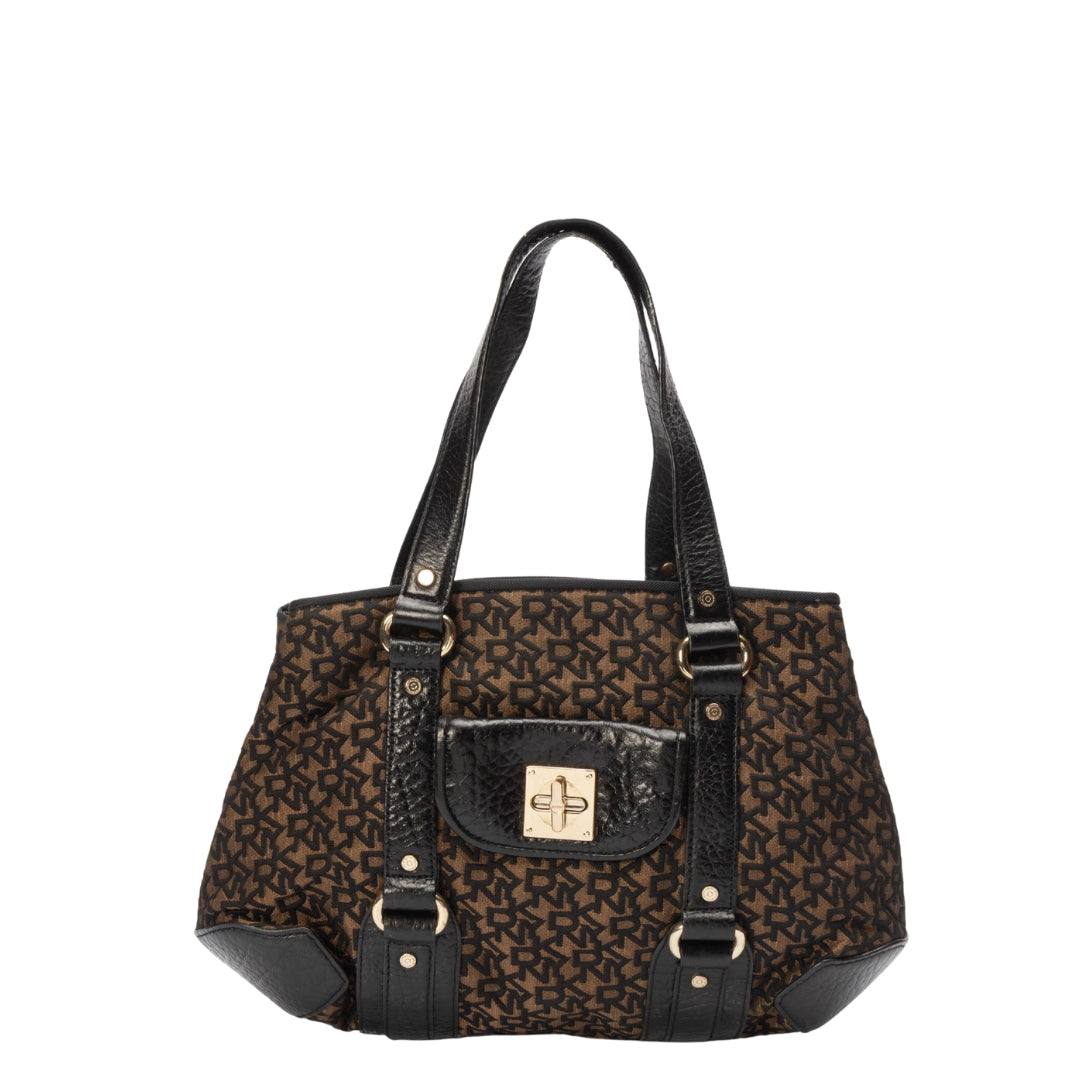 DKNY Dark Brown Monogram Canvas Satchel