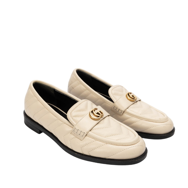 Gucci Cream Matelasse Leather GG Marmont Loafers