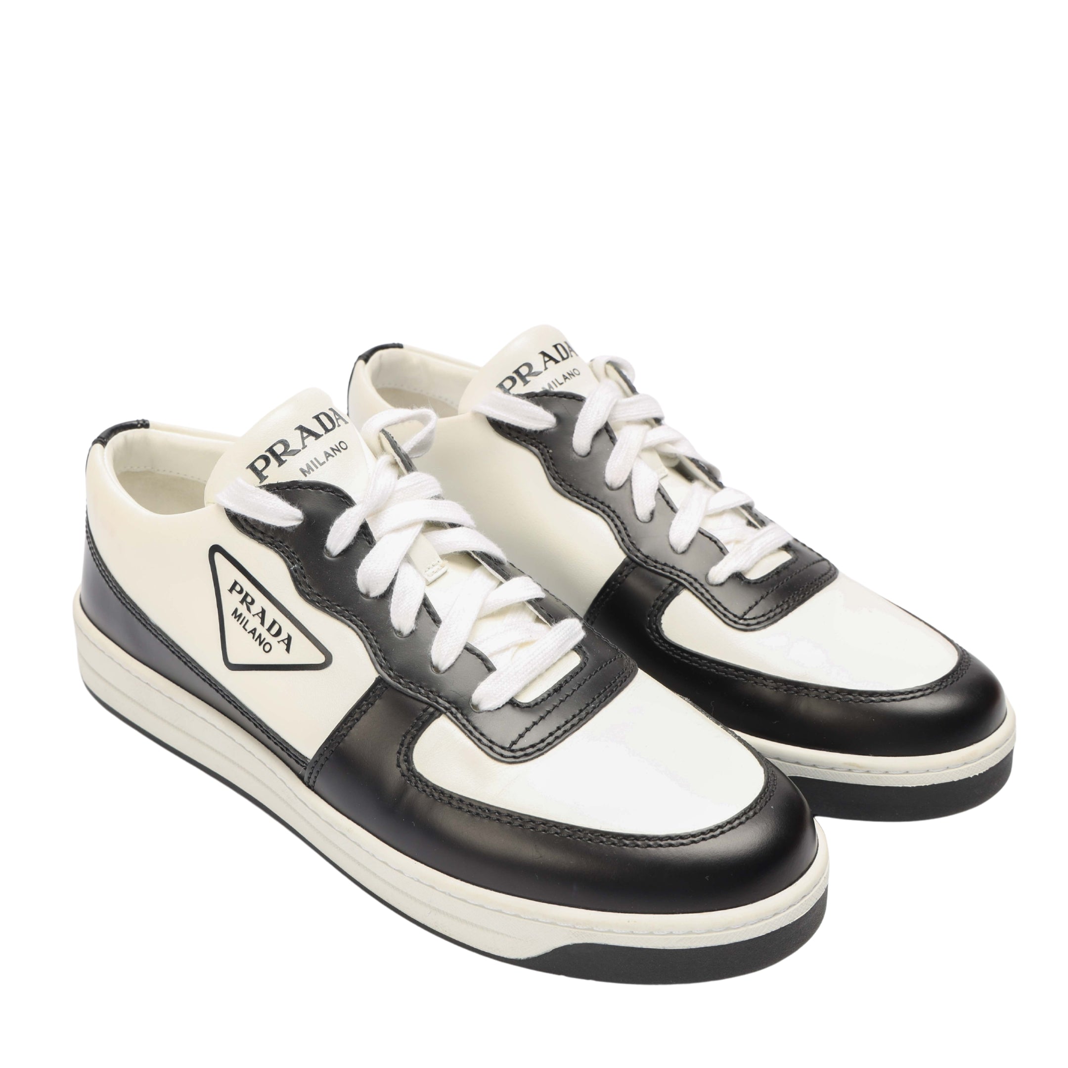 Prada B&W Downtown Leather Sneakers