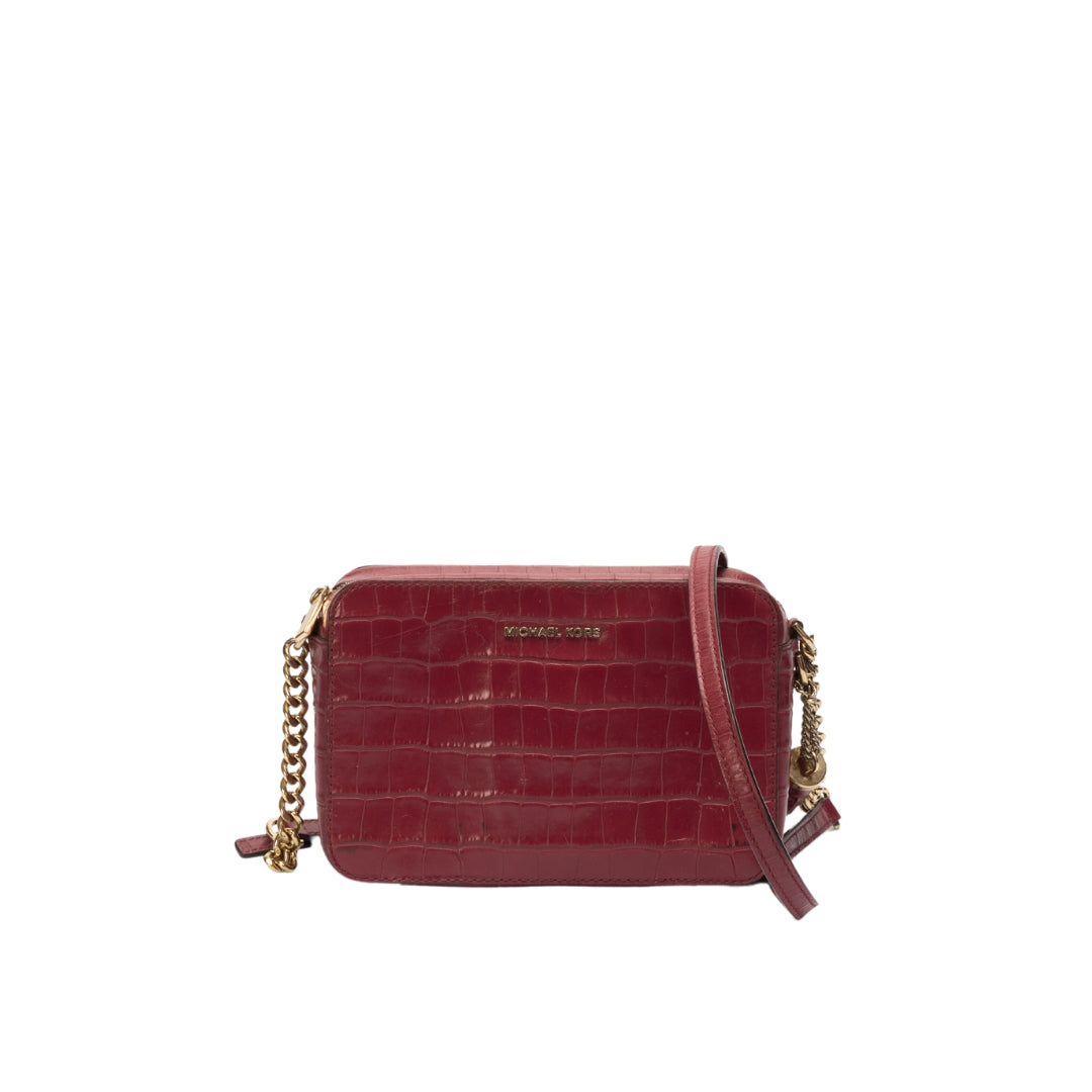 Michael Kors Ginny Crocodile-Embossed Leather Crossbody Bag