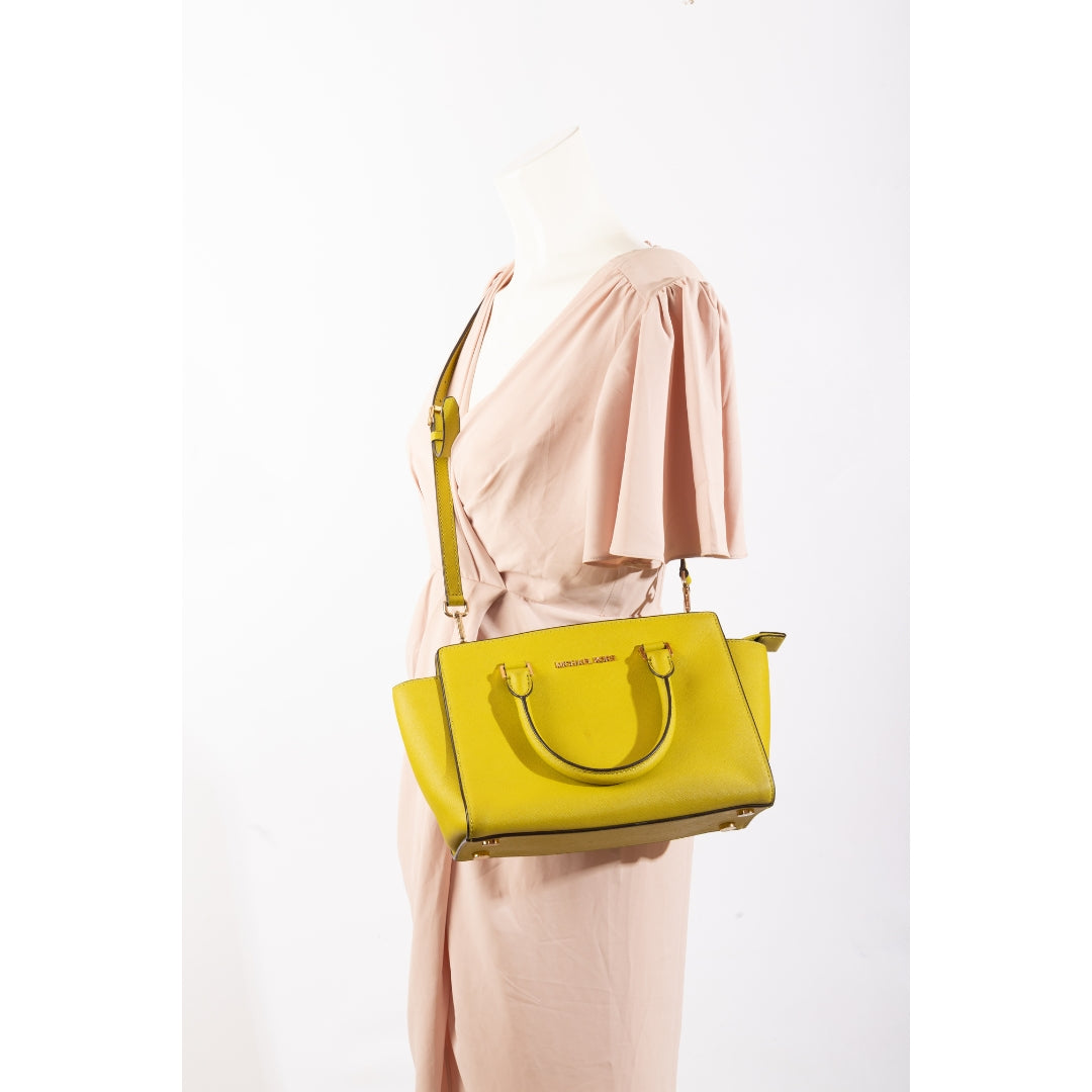 Michael Kors Lime Green Saffiano Selma Satchel