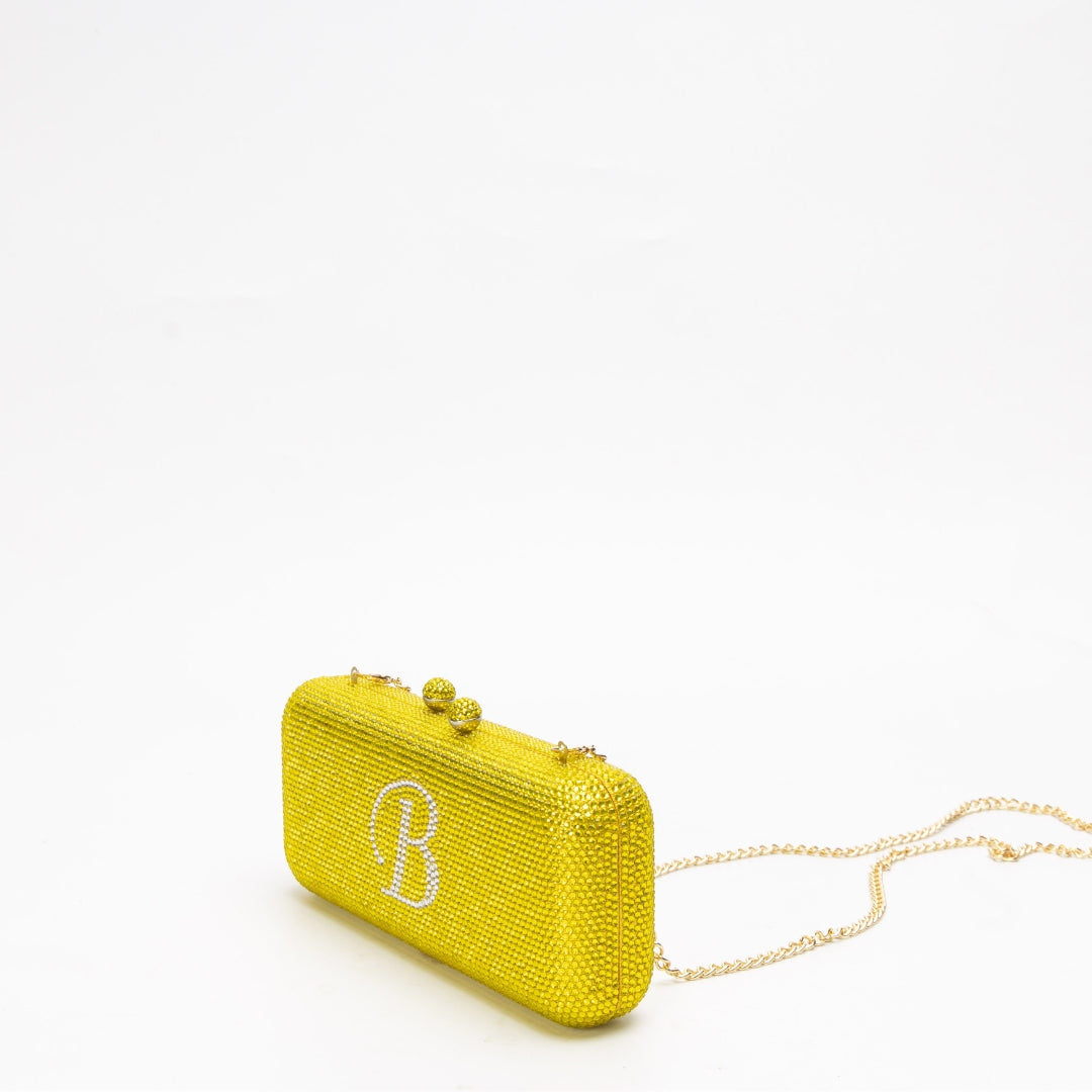 Swarovski Yellow B Crystal Clutch on Chain