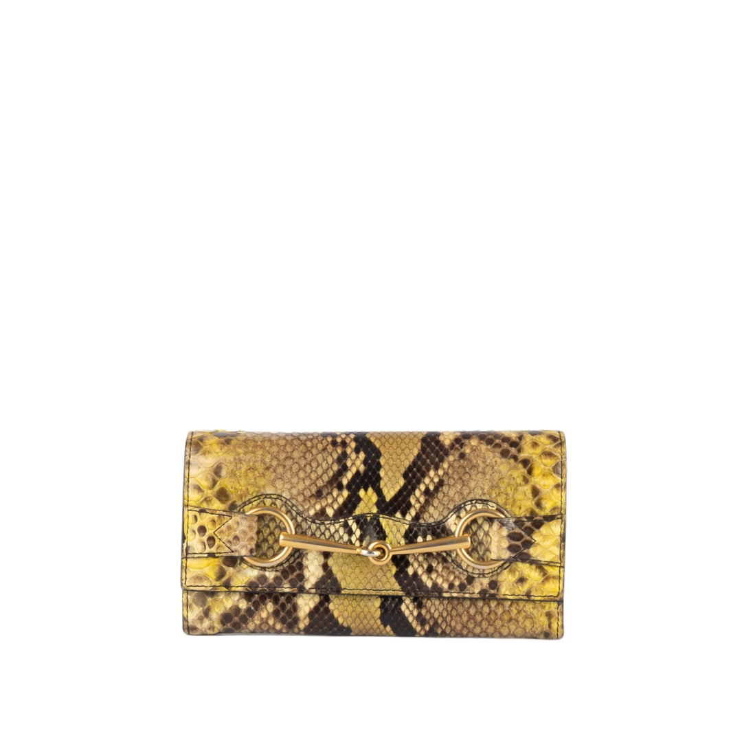 Gucci Python Bright Horsebit Accent Wallet