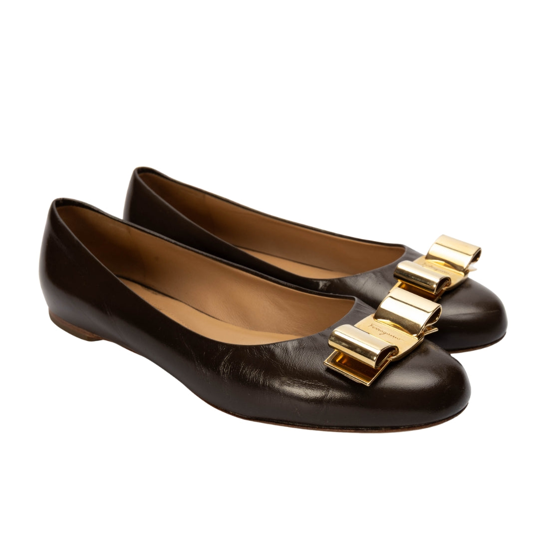 Ferragamo Black Varina Ballet Flats