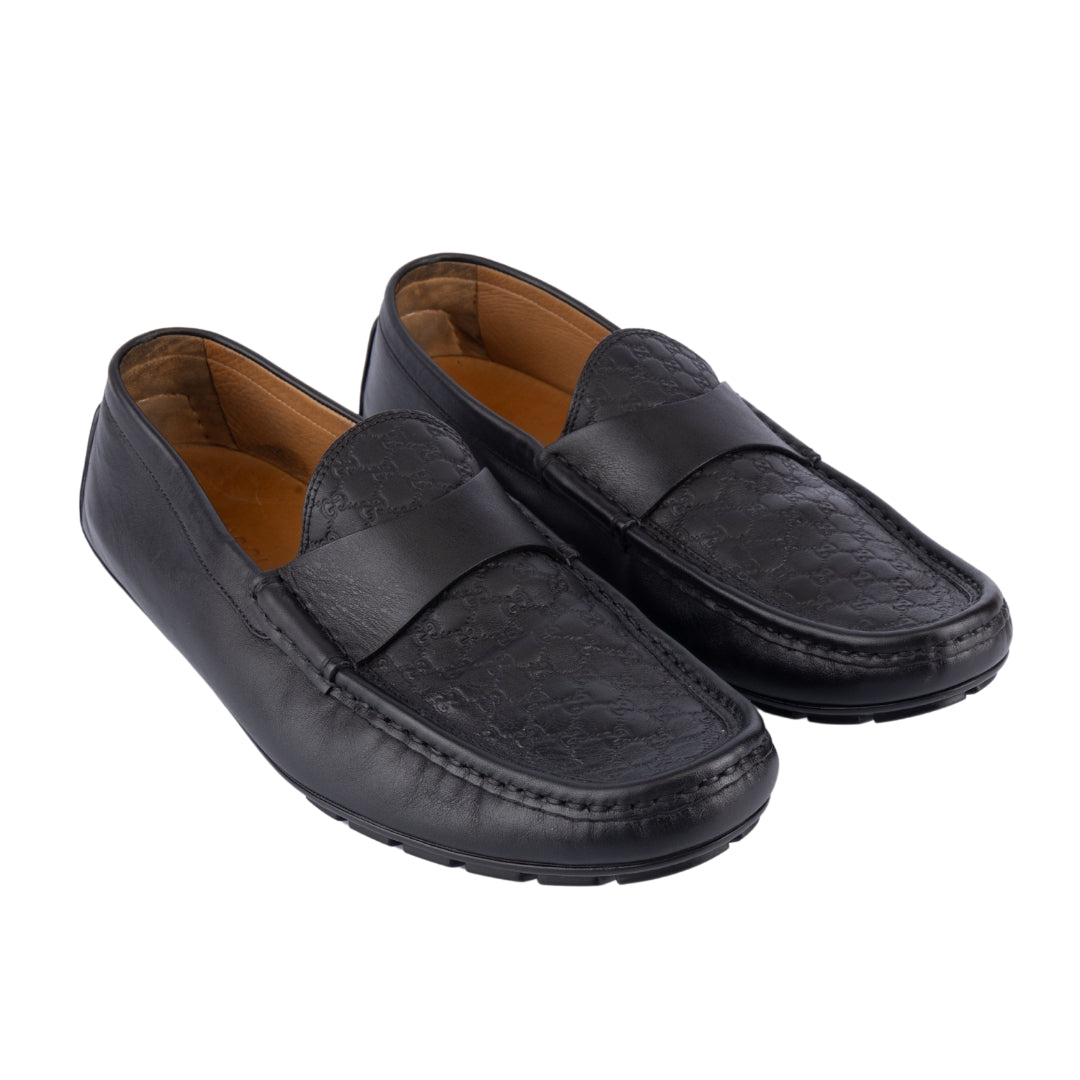 Gucci Guccissima Embossed GG Black Driving Loafers