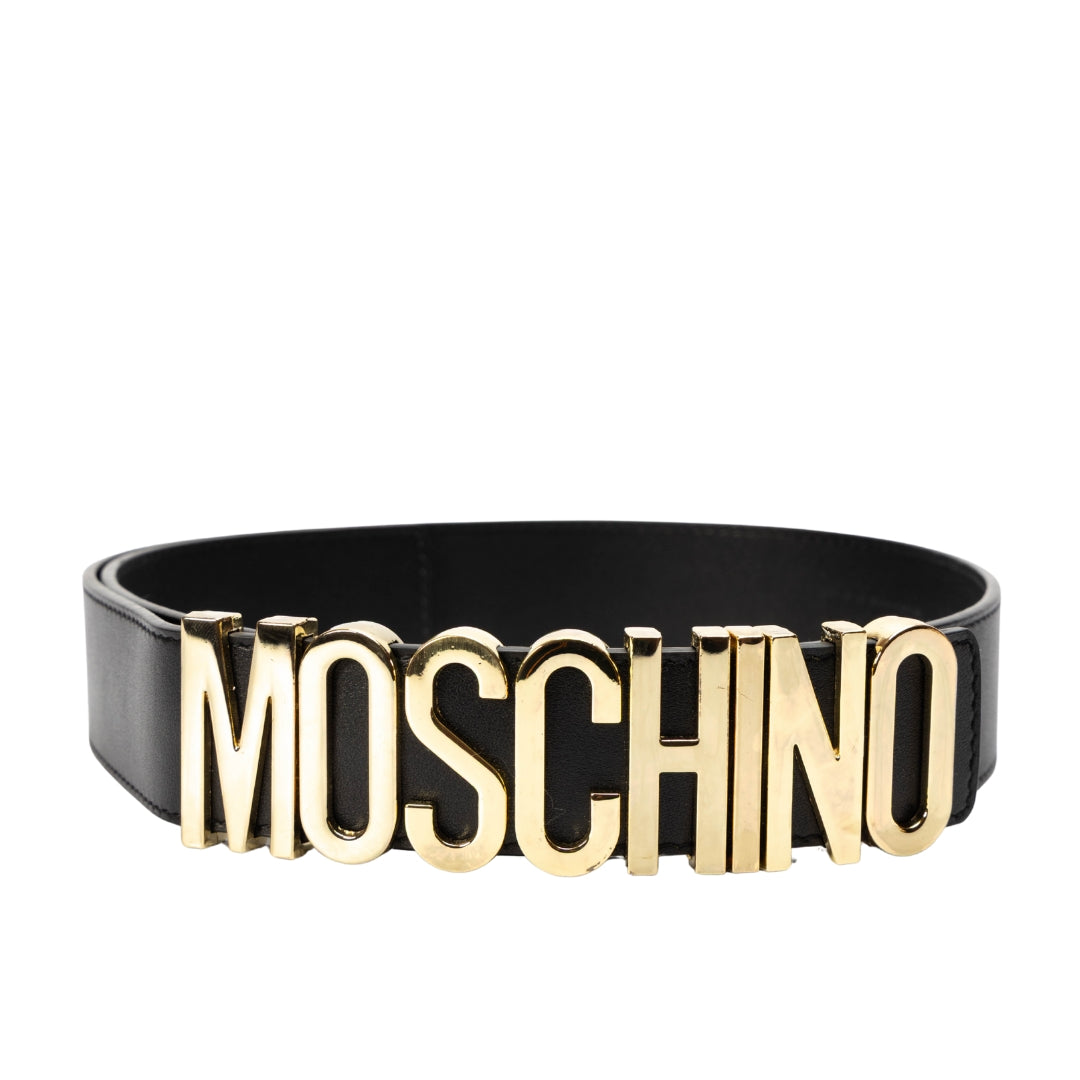 Moschino Black Leather Logo Belt