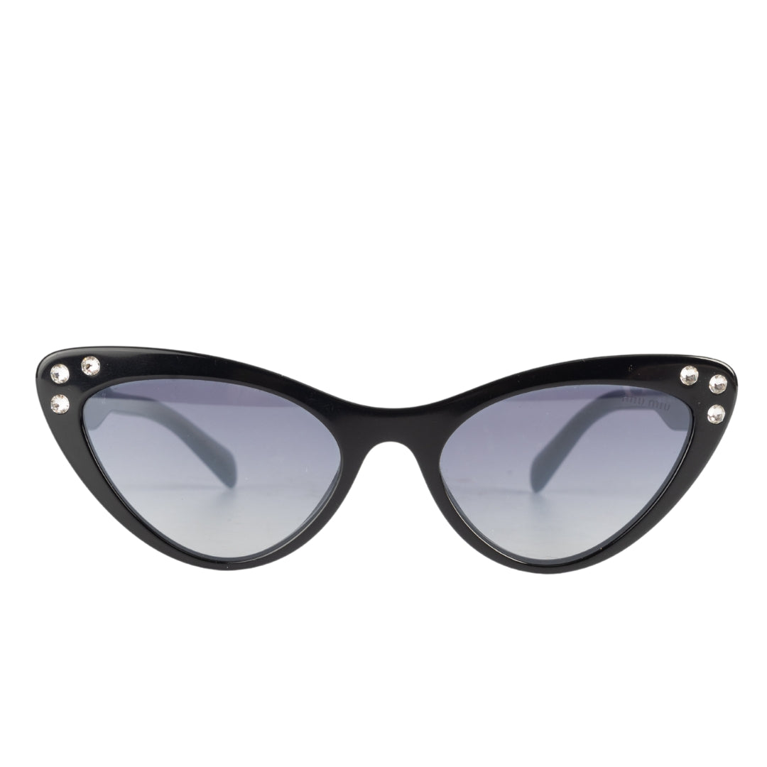 Miu Miu Black & Blue/Grey Gradient Studded Cat-Eye Sunglasses