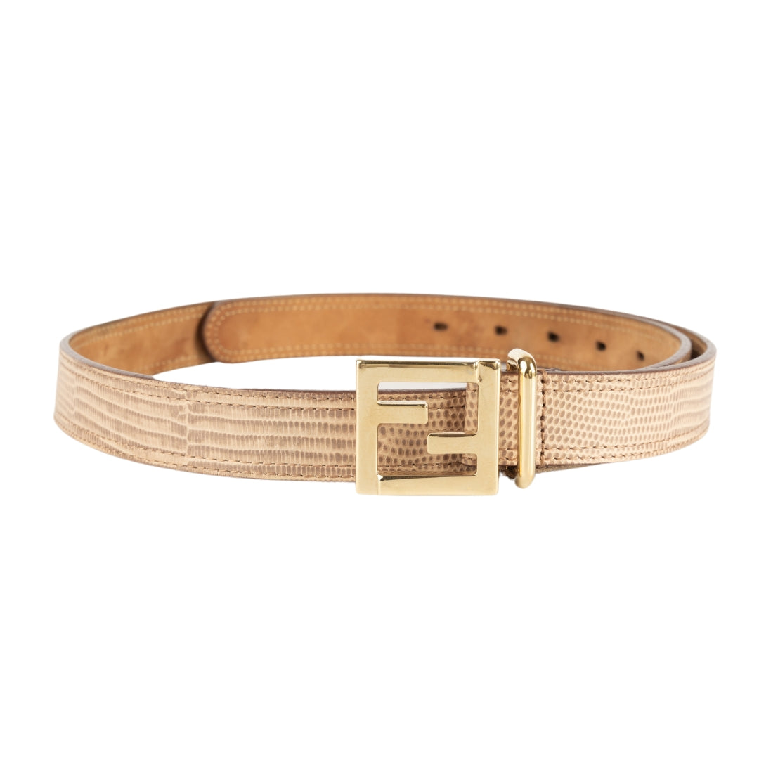 Fendi Leather Gold Logo Buckle Belt