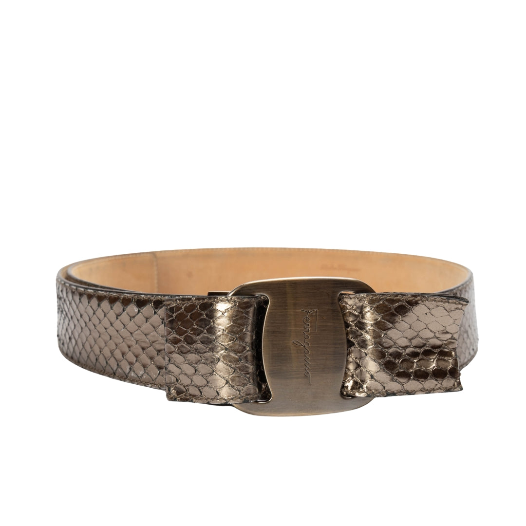 Salvatore Ferragamo Python Metallic Leather Belt