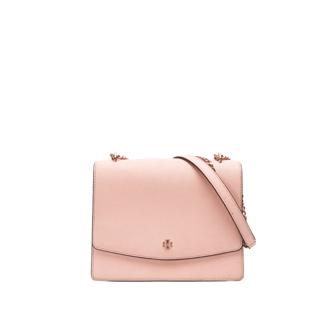 Tory Burch Pink Leather Robinson Flap Crossbody Bag