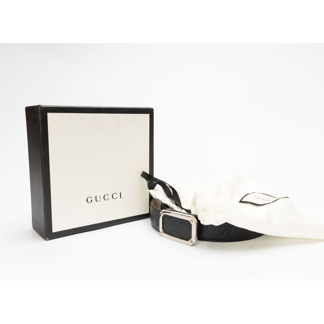 Gucci Black Guccissima Leather Square Buckle Belt